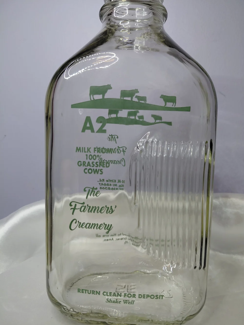 Glass Milk Bottle - Green Print